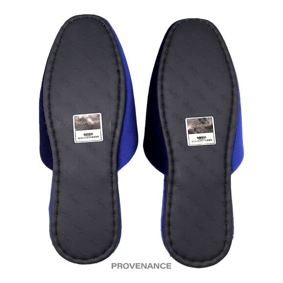 🔴 Yves Saint Laurent YSL Logo Slipper - Blue Velour - Picture 6 of 7
